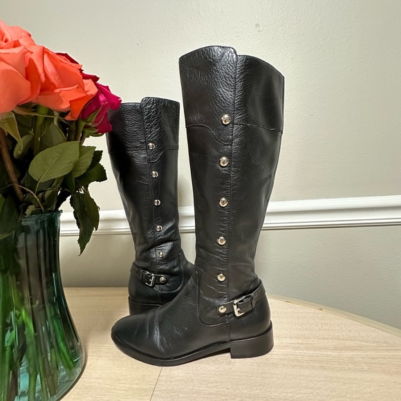 Michael Michael Kors Womens Leather Studded Side Knee High Boots Black Size 7 M